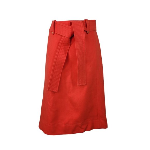 NEW J. Crew Double Serge Wool Skirt Orange Flame Size 2 Belted Lined Career - Picture 3 of 10